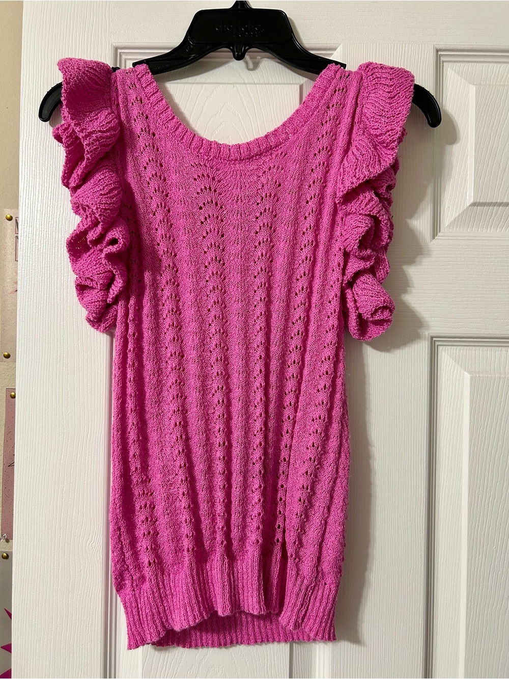 Blue Pepper | Women’s Ruffle Sleeve Knit Sweater - Hot Pink (Size S)